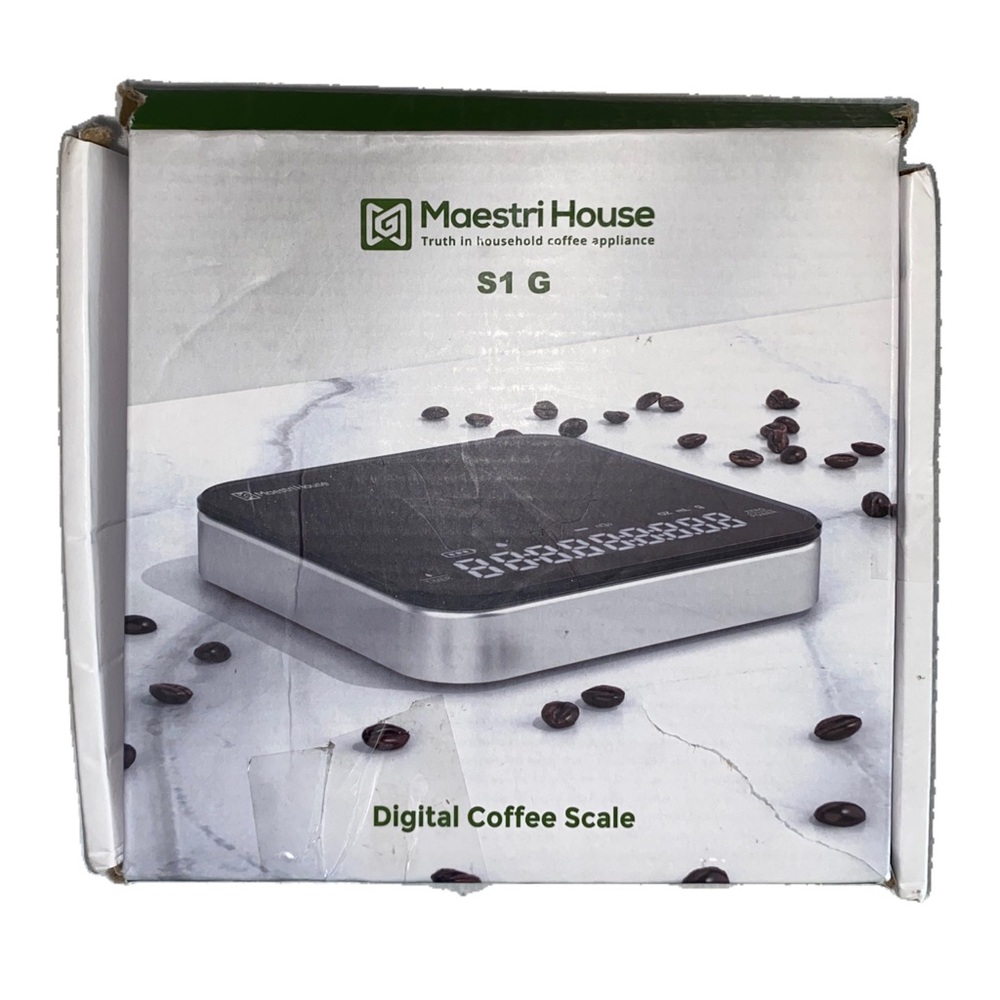 Maestri House S1 G Mini Digital Coffee Scale with Timer 2kg/0.1g, Black & Silver
